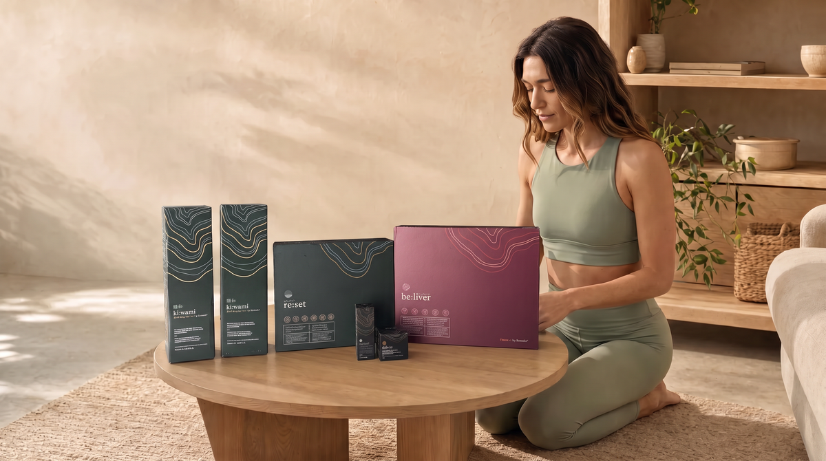 The ikigen® protocol kit opened on a low oak table