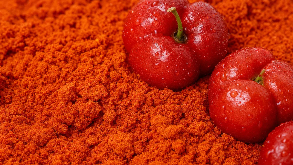 A close macro of acerola cherry