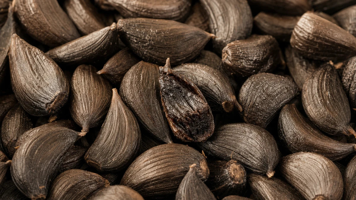 Una macro cercana de ajo negro