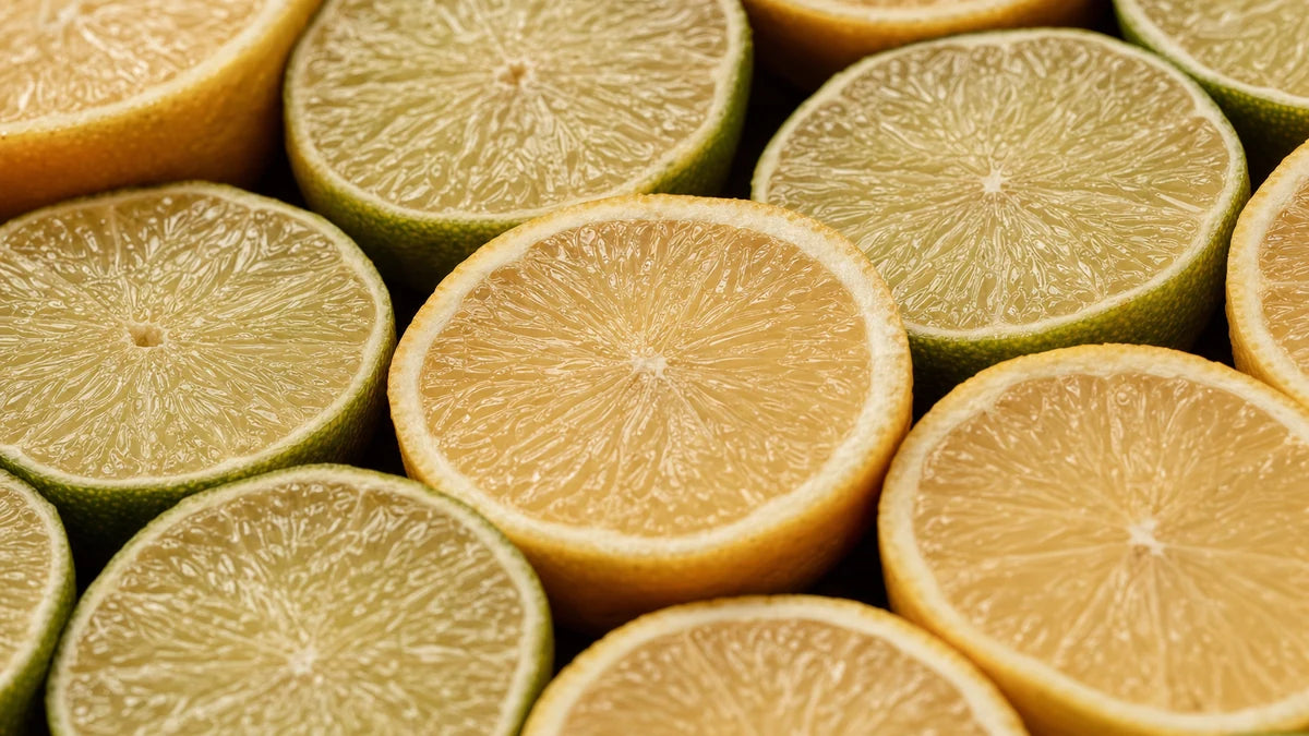 A close macro of citrus fruits