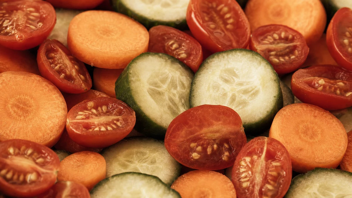 A close macro of garden vegetables