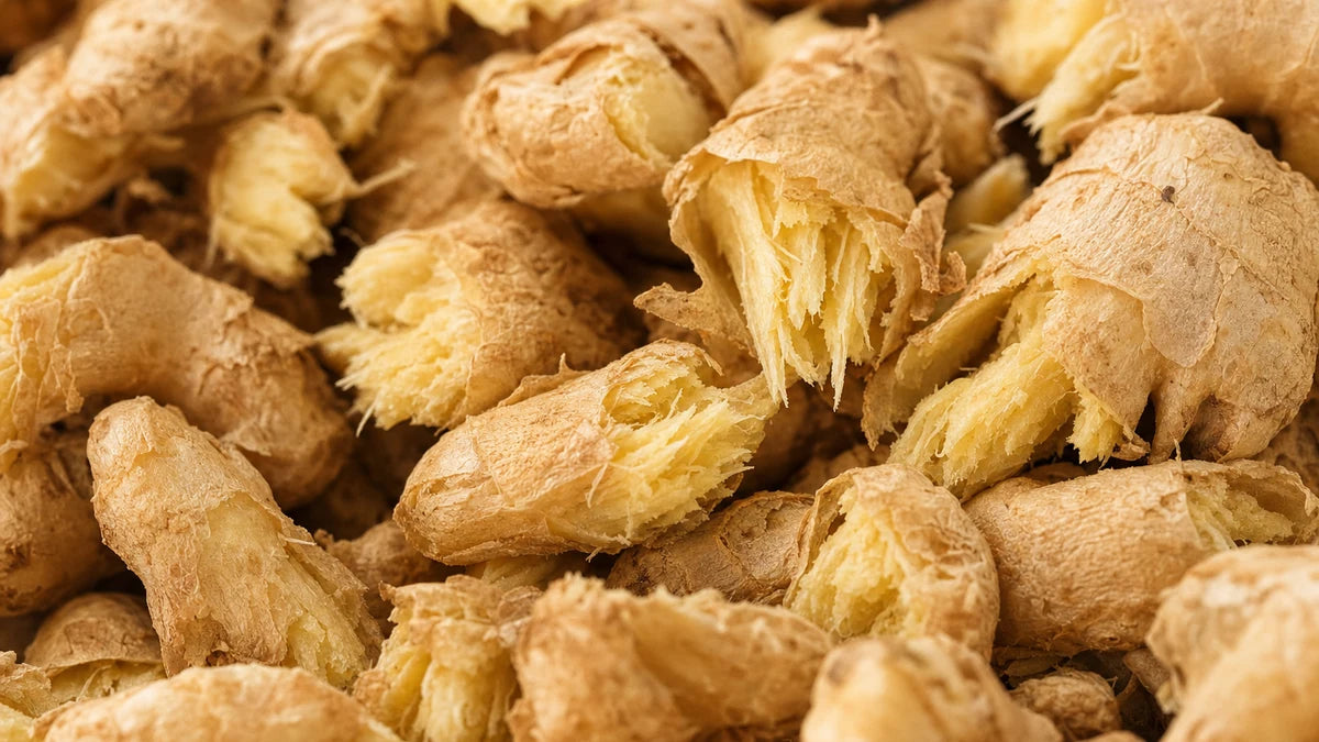 A close macro of ginger root