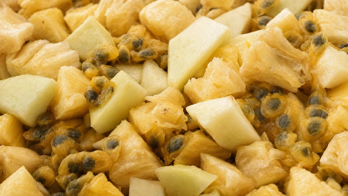 A close macro of tropical fruits