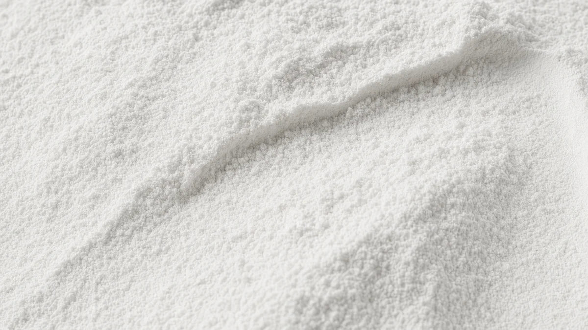 Zinc citrate, an extremely fine chalk-white powder drawn into low dunes