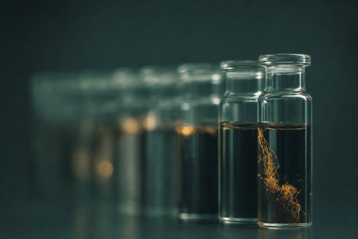 A row of alcalina batch vials in the laboratory